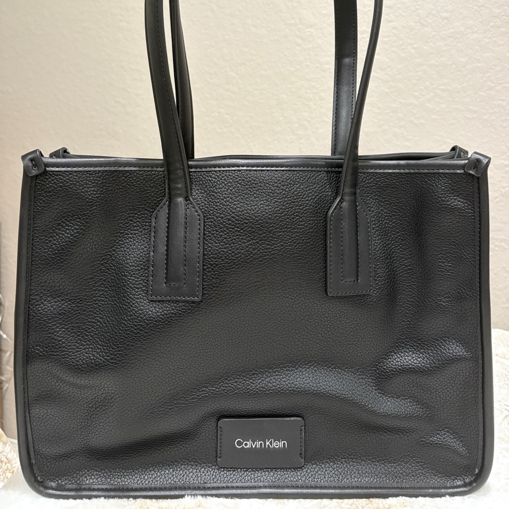 Calvin Klein Structured Black Leather Tote